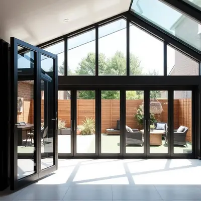 Large glazed bifold doors opening from a modern extension onto a garden