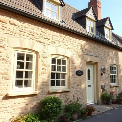 Cream timber casement windows on a stone cottage