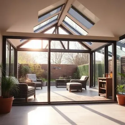 Modern extension with large glazed lift and slide doors onto a garden